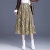 Falda de Corte A con Bordado Hueco para Mujer, Novedad Otoño/Invierno 2026 de Cintura Alta Adelgazante de Longitud Media Moda Tendencia Falda Evasé