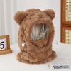 Gorro de inverno feminino de pelúcia com estampa de urso, gorro fofo com proteção grossa para o pescoço e máscara integrada, gorro ajustável para ciclismo.