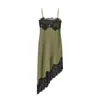 Atacado de Moda Feminina Transfronteiriço 2026 Novo Estilo Europeu e Americano Elegante Vestido de Suspensório de Cetim com Renda Assimétrica