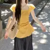 Camisa Quadrada de Manga Curta com Recortes Estilo Francês para Mulheres, Nova Coleção Verão 2026 Estilo Suave, Ajuste ao Corpo, Valoriza a Silhueta, Top Franzido para o Verão