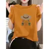 Ropa de Mujer Estilo Nuevo 2026 con un Toque de Lujo, Color Gris Floral Ligero de Nicho, Camiseta de Manga Corta de Algodón Puro con Hombro Normal para Mujer, Verano