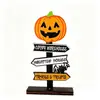 Señal Direccional de Halloween Adorno de Madera, Adorno de Madera con Letra de Calabaza de Halloween, Adorno Decorativo de Fantasma con Forma de Árbol