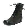 Botas Femininas Europeias e Americanas de Tamanho Grande, Botas de Cano Curto com Salto Médio, Botas de Couro com Cadarço para Outono e Inverno, Botas com Salto Anabela nos Tamanhos 40-50, Botas Estilo Novo Martin