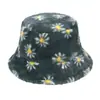 Estilo K de Otoño e Invierno Sombrero de Pescador con Estampado de Margarita Felpa Popular Versátil Viaje Cálido Sombrero de Copa de Piel de Conejo