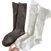 Calcetines de algodón peinado para otoño e invierno 2026, nuevos, clásicos, de color liso, para pantorrilla, de punto doble, adelgazantes, largos, estilo ballet, con felpa, para mujer