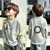Camiseta de Manga Larga Dos en Uno de Punto Gofrado para Niños, Nuevo Estilo Primavera y Otoño, Camiseta Básica Elegante Casual Versátil de Cuello Redondo para Niños Mayores
