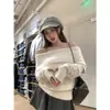 Toma real precio real~ Suéter top de punto suave dulce y gentil imitación piel de visón blanco hombros descubiertos para mujer + mangas 25955
