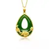 Colgante de Flor de Jaspe Dorado Latón Gota de Agua Floreciendo Riqueza Collar de Rosa Tendencia Nacional Dorado Latón Regalo para Mamá
