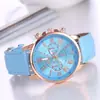 Relógio popular Geneva de pulseira dupla camada, três mostradores, seis ponteiros, masculino, relógio Geneva em estoque, atacado