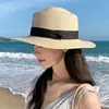 Sombrero de paja con ala ancha y tiras para mujer, estilo coreano, transpirable, para verano, playa, vacaciones, pescador