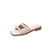 Zapatillas planas de verano con diseño de lazo, punta cuadrada, para mujer, de exterior, abiertas, estilo perezoso, sandalias de playa Amazon