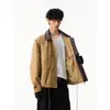 Chaqueta de Trabajo Barn Wind con Cuello de Cuero para Motocicleta 25 Otoño/Invierno Nuevo Retro Holgado Estilo Pareja Impermeable Bloque de Color Cárdigan