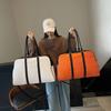 Bolsa feminina 2025 nova moda contraste cor costura vintage lona grande capacidade bolsa tote portátil ombro axila bolsa