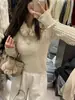 Suéter Elegante com Gola de Pelo e Trança para Mulheres, Lançamento Outono e Inverno 2025, Slim-Fit Elegante, Blusa de Tricô Base Tendência