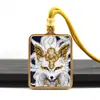 Aço Titânio 4*5 Pingente Thangka Pintado à Mão Dourado Colorido Cinco Anciãos Deus da Riqueza Amarelo Passado e Presente Ouro Colar Thangka Atacado