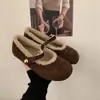 ¡Lana de Cordero! Zapatos Birkenstock de Suela Gruesa con Forro de Felpa para Mujer, Mocasines Retro de Invierno Mary Jane de una Correa, Zapatos Cálidos de Algodón