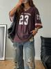 Camiseta de Malha com Estampa Digital Manga Curta/Longa Solta Feminina Estilo Americano Esportiva Casual Pulôver Decote V Top Masculino e Feminino