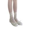 Calcetines finos de primavera y verano con diseño de rosas blancas cremosas y huecos, calcetines Pure Desire Girl, calcetines de encaje con tiras de lazo.
