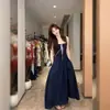 Vestido camisola de encaje patchwork estilo francés para mujer, estilo sexy de deseo puro para verano, entallado en la cintura, adelgazante, sin tirantes, vestido largo