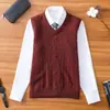 Colete de Tricô Gola V Liso para Homens, Novo Colete da Moda Outono e Inverno para Jovens e Meia-Idade, Tricô Casual de Negócios
