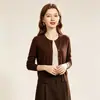 Novo cardigã de tricô liso para outono e inverno para mulheres, peça externa solta com gola redonda, jaqueta suéter curta