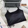 Camisola de Seda Gelo com Bojos Fixos Embutidos, Pode Ser Usada como Camada Interna ou Roupa Exterior, Decote U, Alças Finas, Costas Bonitas, Sem Alças, Respirável e com Suporte