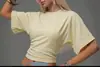 2025 Design Estilo Coreano Gola Redonda Suéter Camiseta de Manga Curta para Mulheres Verão Novo Estilo Simples e Versátil Cor Lisa Top Solto