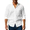 Camisa de Linho Masculina 2026 Amazon Cross-Border Primavera e Outono, Manga Longa, Gola Alta, Respirável, Casual, Novo Estilo Chinês, com Bolso
