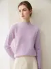 Coleção Outono e Inverno, prêt-à-porter premium, blusa base de malha feminina 100% cashmere puro, gola semi-alta, modelagem solta, suéter pullover emagrecedor