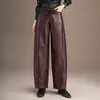 Calça casual da moda e versátil de cintura alta, que emagrece e alonga, para mulheres, nova calça harém solta de outono 2026, calça de couro PU