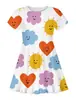 Vestido Corto Casual de Manga Corta para Niñas con Estampado Digital 3D de Nube Blanca y Sol, Lindo y Cálido, Nuevo, Europeo y Americano, Transfronterizo