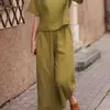 Amazon Primavera y Verano Tallas Grandes Holgado Elegante Casual Juvenil Color Sólido Manga Corta Conjunto Venta al por Mayor