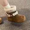 Botas de Nieve Peludas Rosas de Suela Gruesa Estilo Dulce para Mujer 2025 Invierno Gamuza con Cordones Más Terciopelo Cálidas Botas Cortas