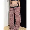 Calça casual nova de outono, estilo retro americano, solta e confortável, com listras contrastantes, estilo hip-hop, calça pantalona, perfeita para OOTD