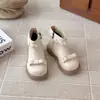 Botines Cortos Forrados de Felpa para Niñas Moda Nuevo Estilo Otoño Versátiles Ribete de Encaje Botas de Combate Infantiles Estilo Little Chanel Botas de Piel para Bebé