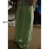 Calça pijama casual listrada verde estilo coreano para mulheres, nova calça solta de verão para caminhar ou relaxar, pode ser usada ao ar livre