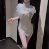 Uniforme sexual sexy con perspectiva sexy, cuello vertical clásico, cheongsam sexual, retro bordado, traje libre dividido 8565
