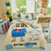 Juego de ropa de cama de cuatro piezas engrosado de terciopelo de leche para otoño e invierno con estampado grande de dibujos animados de Crayon Shin-chan para niños, niños y niñas