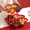 Bandeja festiva de doces vermelhos e frutas secas, bandeja de frutas de quatro compartimentos, pote de doces de tamanho grande para uso doméstico, prato criativo de frutas secas