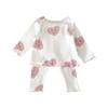 Traje de Ropa para el Hogar de Primavera y Otoño para Niñas, Estilo Occidental para Bebé, Infantil Personalizado de Marca Moderna, Estilo Coreano con Pijama de Lunares Ondulados de Amor con Borde de Oreja