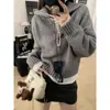 Nuevo Suéter de Lana 100% Otoño e Invierno 2025 para Mujer con Media Cremallera y Solapa Suéter Engrosado Holgado y Versátil Top de Punto Holgado