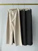 Estilo minimalista, pantalones de tweed de lana sin cintura - pantalones tipo banana de mezcla de lana y acetato, pantalones largos rectos de pierna ancha simples