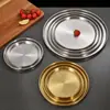 Plato Redondo Espesado de Acero Inoxidable para Uso Doméstico, Plato Plano para Fideos Fríos, Plato para Cocinar al Vapor, Bandeja Redonda de Fondo Plano, Plato Dorado, Plato Grande