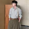 Camisa de Manga Larga para Hombre Estilo Old Money Cuello Polo Rayas Degradadas Gama Alta Negocios Primavera y Otoño Venta al por Mayor de Fábrica Transfronteriza