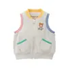 Chaleco con Cremallera de Oso en Stock, Nuevo Estilo Primavera y Otoño para Niños y Niñas, Chaleco Bordado con Letras de Oso Topo de Dibujos Animados