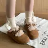 2025 Inverno Estilo Doce e Fresco Sapatos Birkenstock com Laço para Mulheres, Novos Sapatos de Algodão Macios Planos com Cadarço, Botas de Neve Estilo Doce