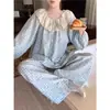 Pijama Feminino de Algodão Nuvem 2026 Primavera e Verão Manga Longa Calça Longa Desenho Animado Gola Redonda Conjunto para Casa Pode Ser Usado Fora