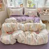 Juego de ropa de cama fresco y sencillo para dormitorio, agradable para la piel y suave, gasa abullonada, juego minimalista de cuatro piezas