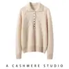 Suéter de cachemira de punto trenzado con cuello polo versátil para otoño e invierno de mujer, top casual corto básico