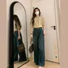 Jeans anchos para mujer color azul oscuro, nuevo de primavera, diseño retro, sentido de nicho, cintura alta, holgados, rectos, tipo mopa